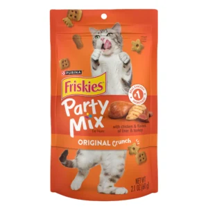 חטיף פריסקיז Party Mix Original Crunch לחתולים בטעמי עוף, כבד והודו 60 גרם.