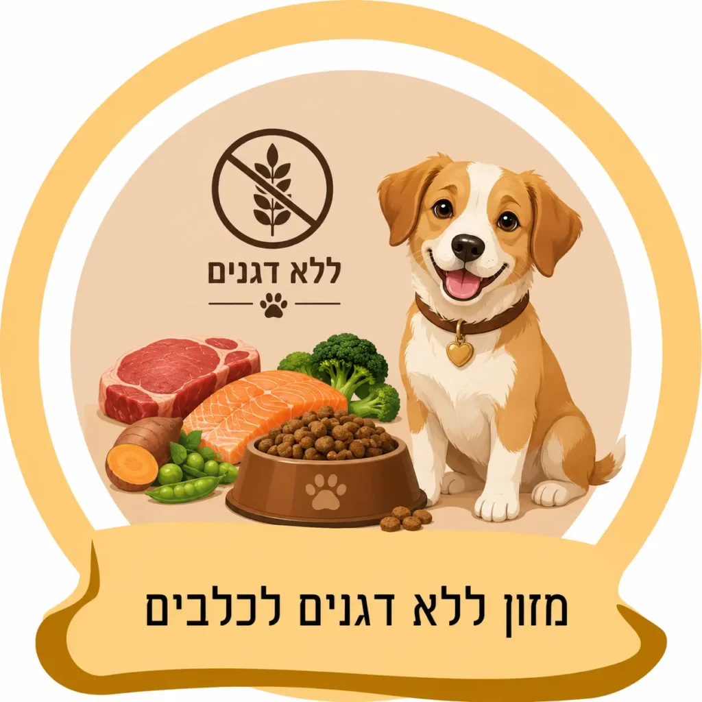 מזון ללא דגנים לכלבים עם כלב, בשר וקערת אוכל כחלק מקטגוריית מזון ללא דגנים לכלבים באתר חבר נאמן.