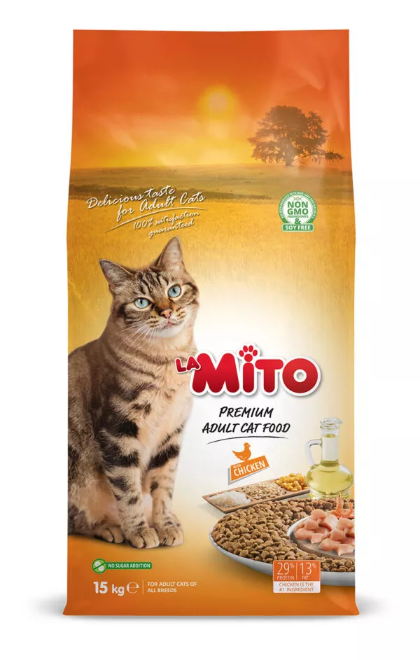 מיטו מזון יבש לחתולים בוגרים בטעם עוף 15 ק"ג - La Mito Adult Cat Food Chicken