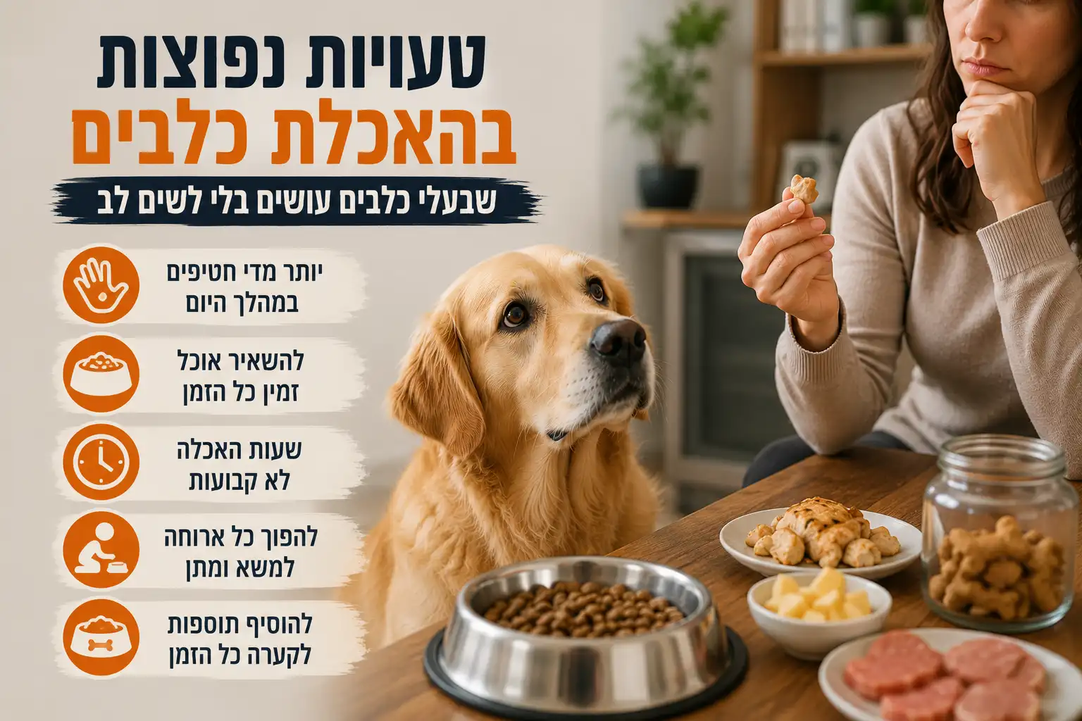 טעויות נפוצות בהאכלת כלבים – הרגלי האכלה שגויים בבית כמו יותר מדי חטיפים, תוספות לקערה ושגרה לא קבועה