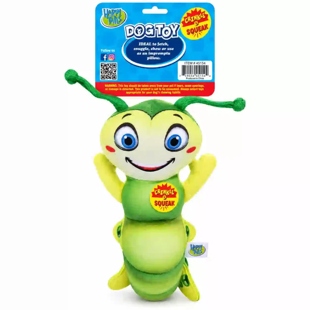 פופוס בובת זחל ירוקה עם צפצפה ורשרוש לכלבים